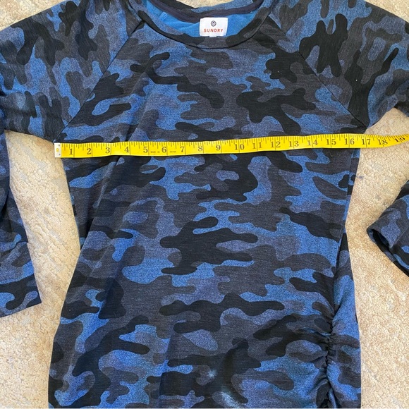 Sundry Blue Black Camo Ruched Sides Knee Length Dress Long Sleeve Casual: Large - Picture 10 of 12